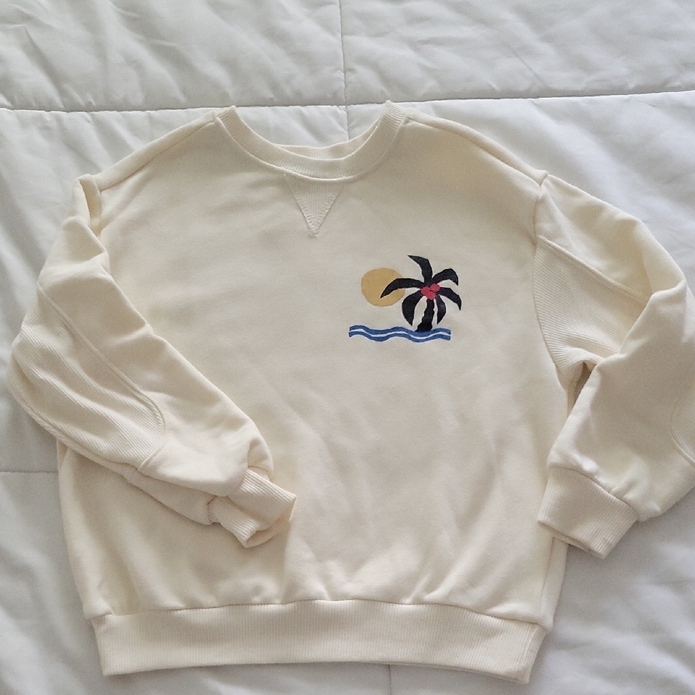 Men's Cream Sweater with Palm Tree Design
